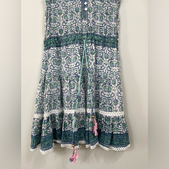 Bell Patricia Midi Dress Blue and Green Sleeveless Dress Silk Cotton Rainey S - Picture 4 of 12